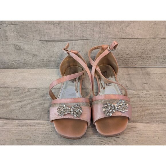 Badgley Mischka Girls Pink Satin Rhinestone Sandals Size 12 - Picture 1 of 7